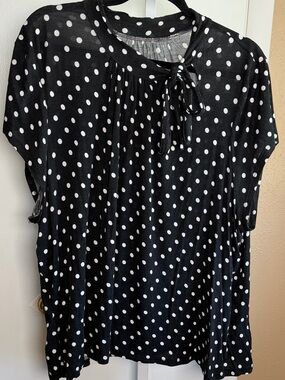 ModCloth Black White Polka Dot Tie Neck Knit Top Plus Size OS Retro Pinup
